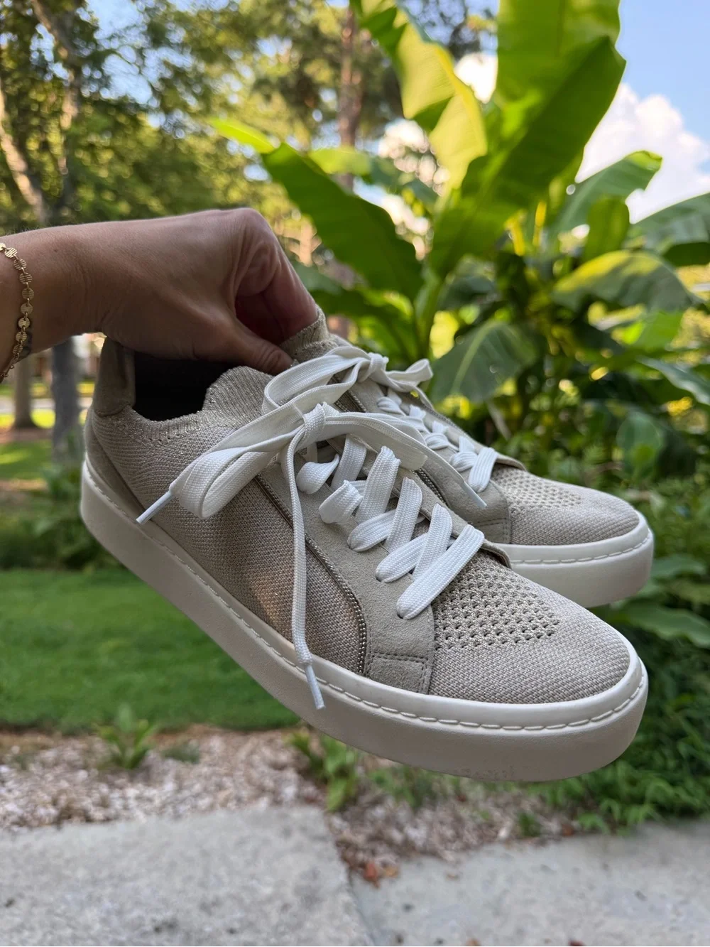 VANELi Sport Yaqira Metallic Knit Suede Platform Sneakers Light Taupe - Size 9.5